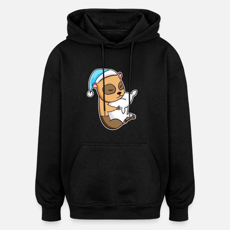 Tammarsvin med pute og kveldsdrink - Oversized unisex-hettegenser - svart