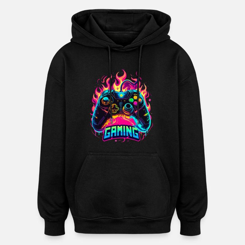 Manette de jeu Flames Art - Sweat à capuche oversize unisexe - noir