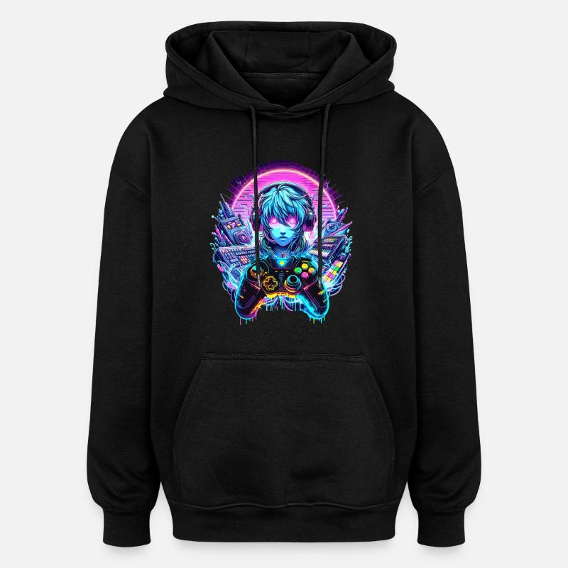 Casque Gamer Anime Synthwave Art - Sweat à capuche oversize unisexe - noir