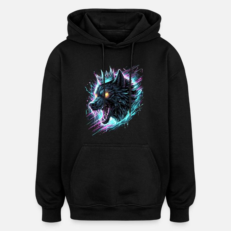 Royal Wolf Synthwave - Oversized Unisex Hoodie - black