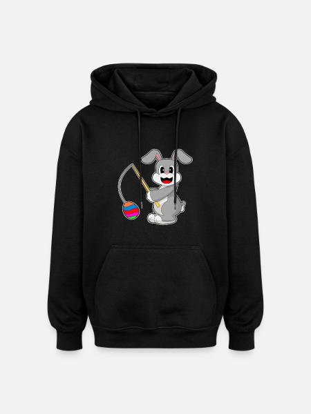 Bunny Easter Fishing - Oversized Unisex Hoodie - black