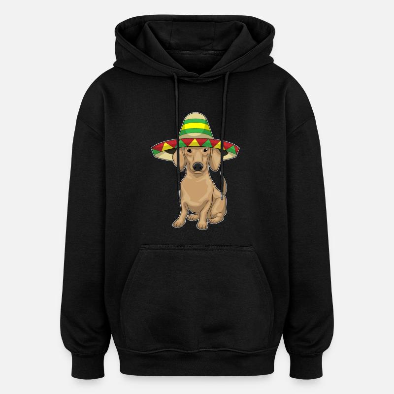 Teckel chapeau mexicain - Sweat à capuche oversize unisexe - noir