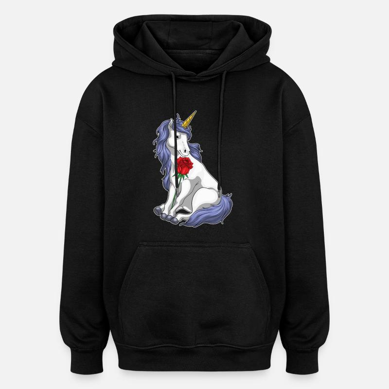 Einhorn Rose Blumen - Oversized Unisex Hoodie - Schwarz