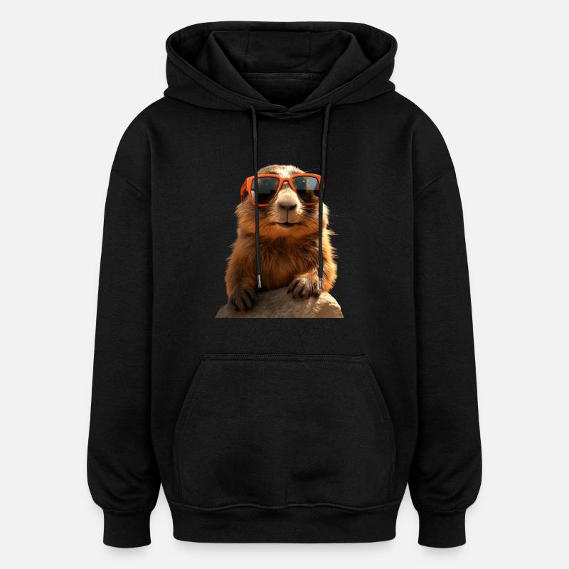 Murmeltier mit Sonnenbrille Nagetier Erdhörnchen - Oversized Unisex Hoodie - Schwarz