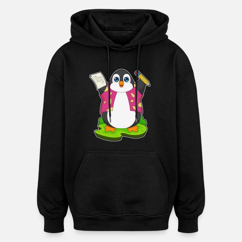 Pinguin Bleistift Papier Schule - Oversized Unisex Hoodie - Schwarz