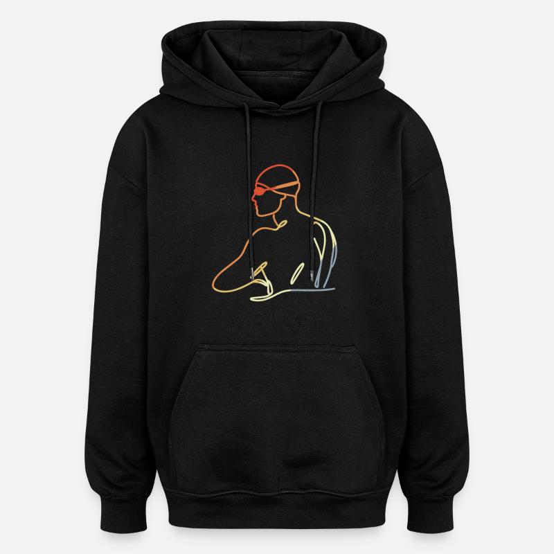 Dessin de nageur professionnel - Sweat à capuche oversize unisexe - noir
