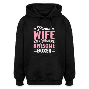 Fière épouse d’un boxeur génial - Sweat à capuche oversize unisexe - noir - Devant - Noah (186cm)