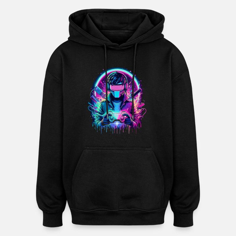 Neon Cyber Controller - Retro Gaming Power - Oversized Unisex Hoodie - Schwarz