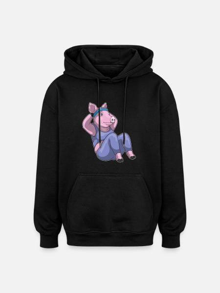Pig Abdominal Workout Bodybuilding - Oversized Unisex Hoodie - black