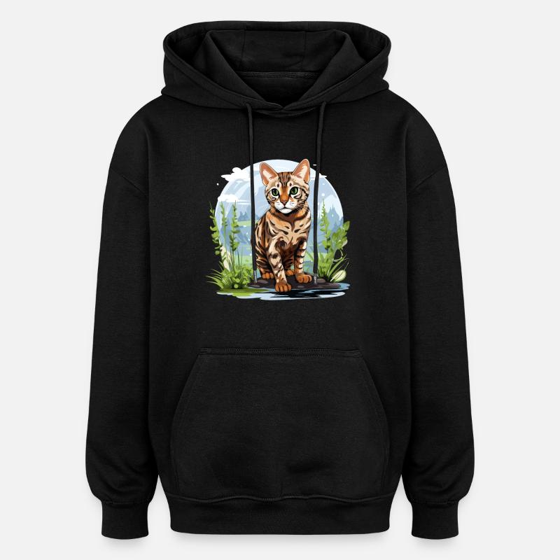 Chat du Bengale Bengalkatze - Sweat à capuche oversize unisexe - noir