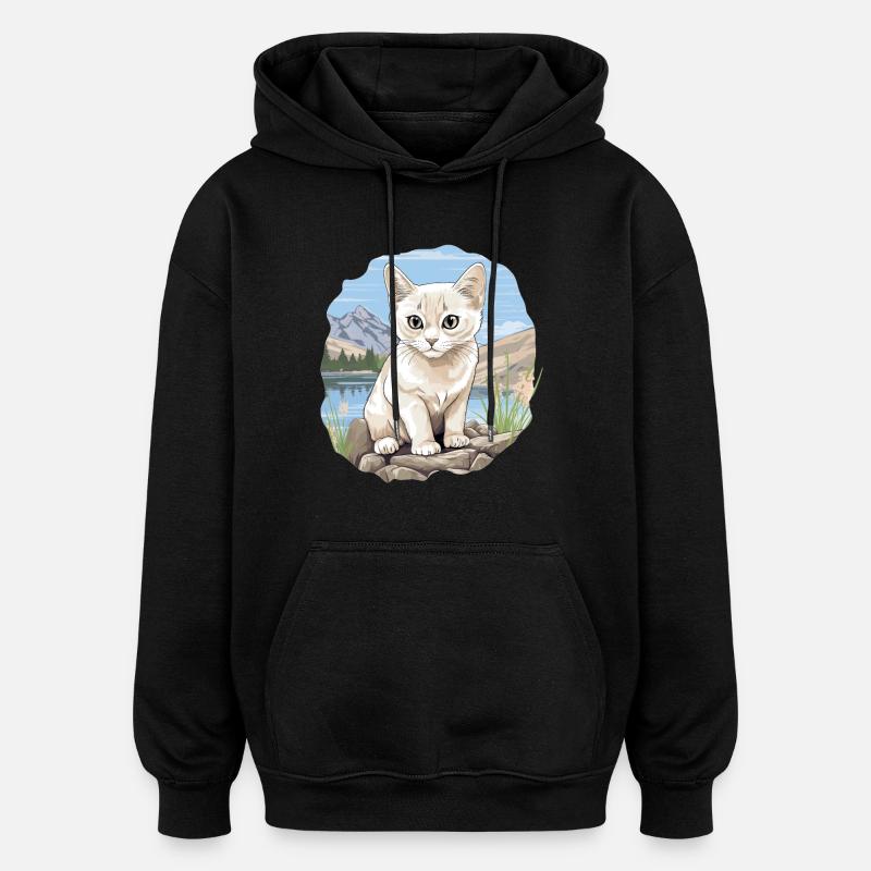Burmilla Chaton Burmilla Chat - Sweat à capuche oversize unisexe - noir