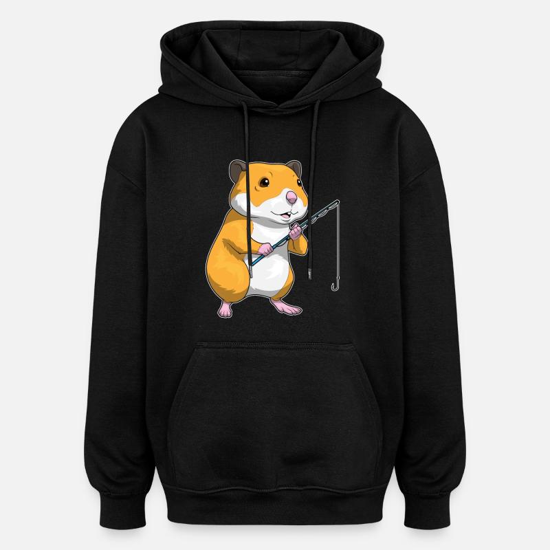 Hamster Pêcheur Ange Pêche - Sweat à capuche oversize unisexe - noir