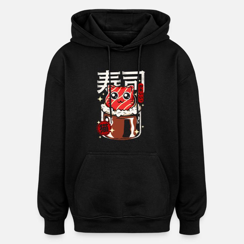 Japon - chat sushi mignon - Sweat à capuche oversize unisexe - noir