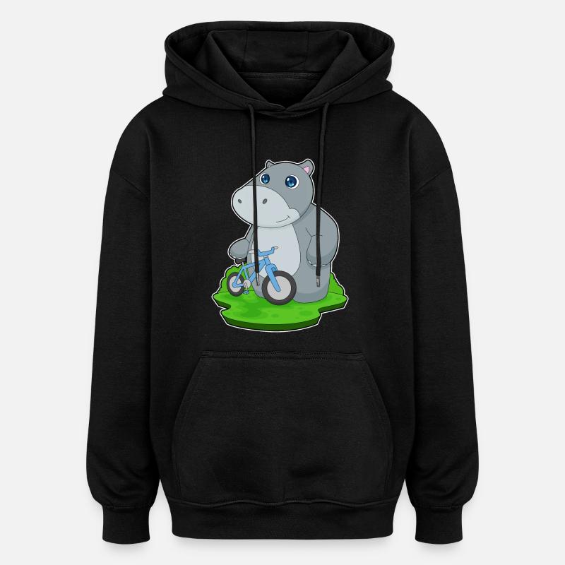 Hippopotame Bicyclette - Sweat à capuche oversize unisexe - noir