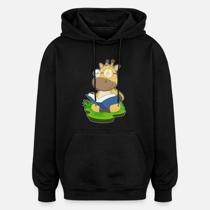 Giraffe Nerd Buch Brille - Oversized Unisex Hoodie - Schwarz