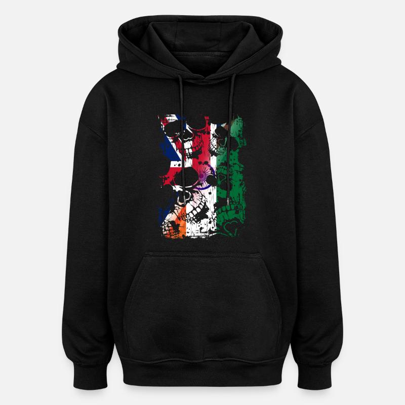 Royaume-Uni Inde Drapeau et crânes - Sweat à capuche oversize unisexe - noir