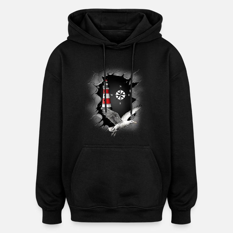 Seagull phare boussole Maritime Ahoy - Sweat à capuche oversize unisexe - noir