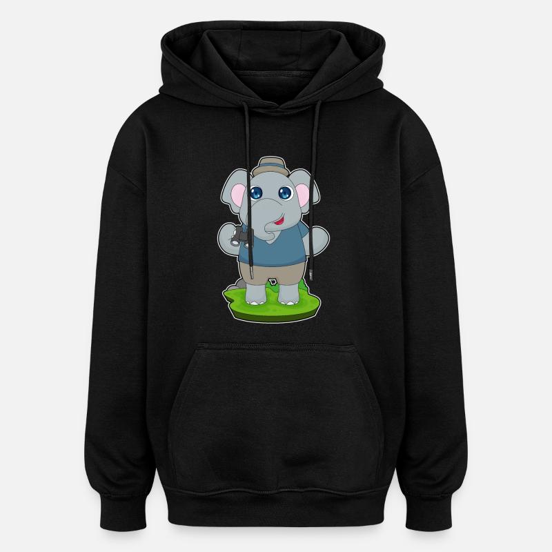 Elephant Binoculars - Oversized Unisex Hoodie - black