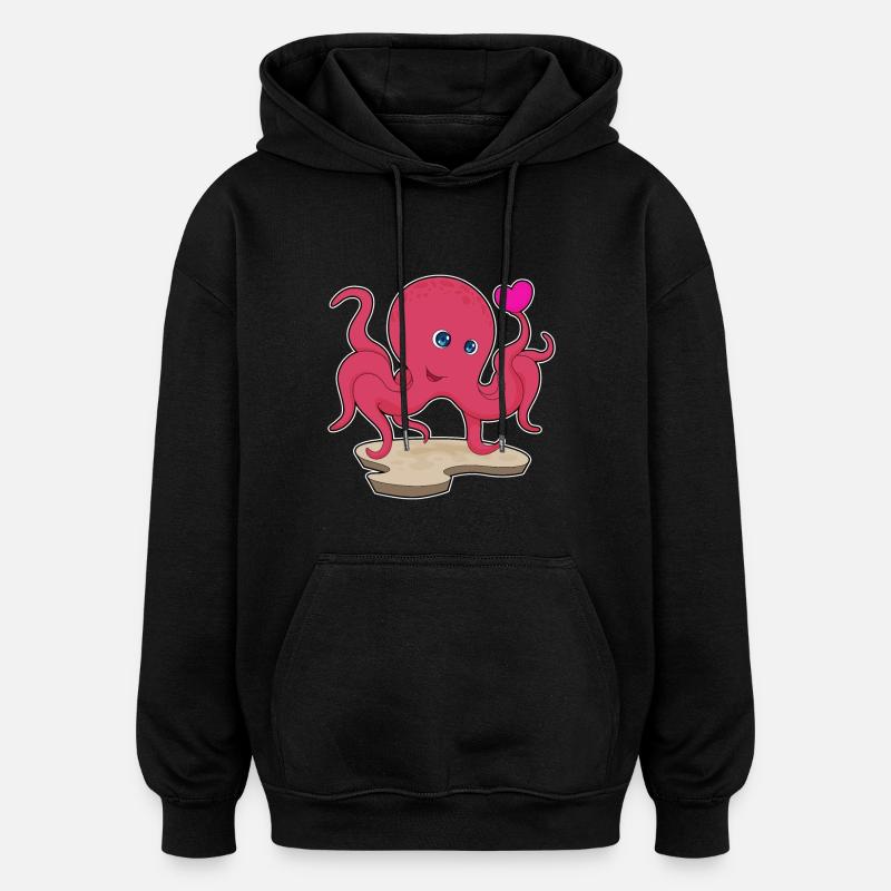 Krake Herz - Oversized Unisex Hoodie - Schwarz