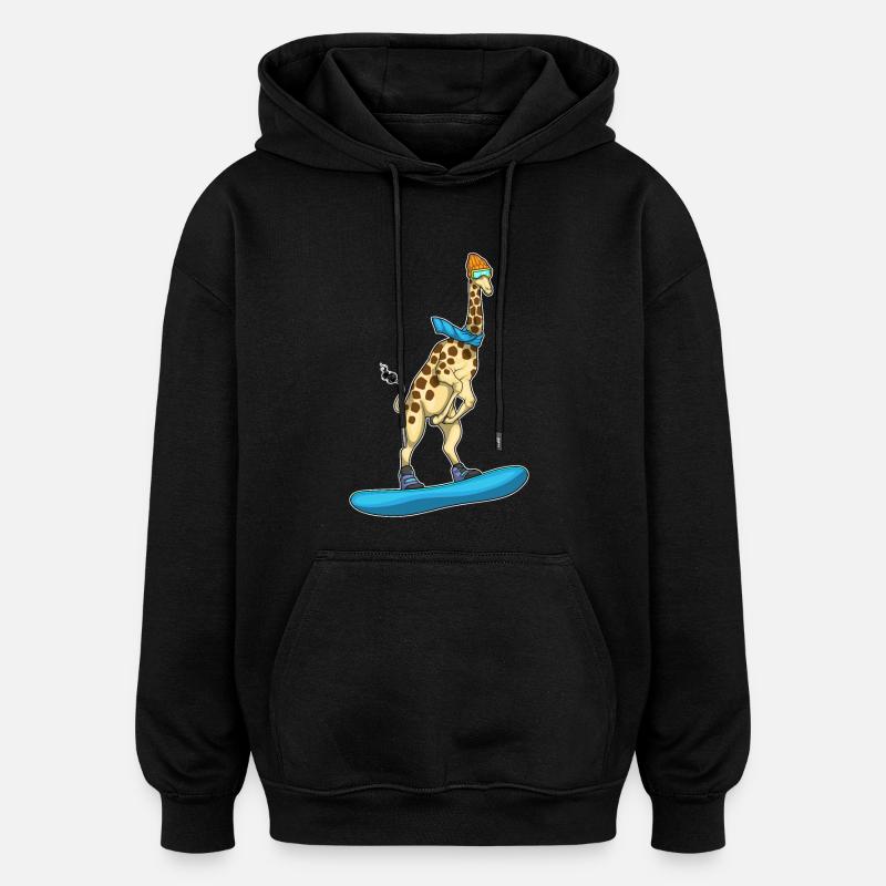 Girafe Snowboardeur Snowboard - Sweat à capuche oversize unisexe - noir