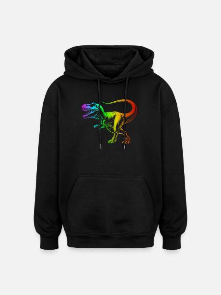 Tyrannosaurus Rex Dinosaur, Rainbow T-Rex - Oversized Unisex Hoodie - black