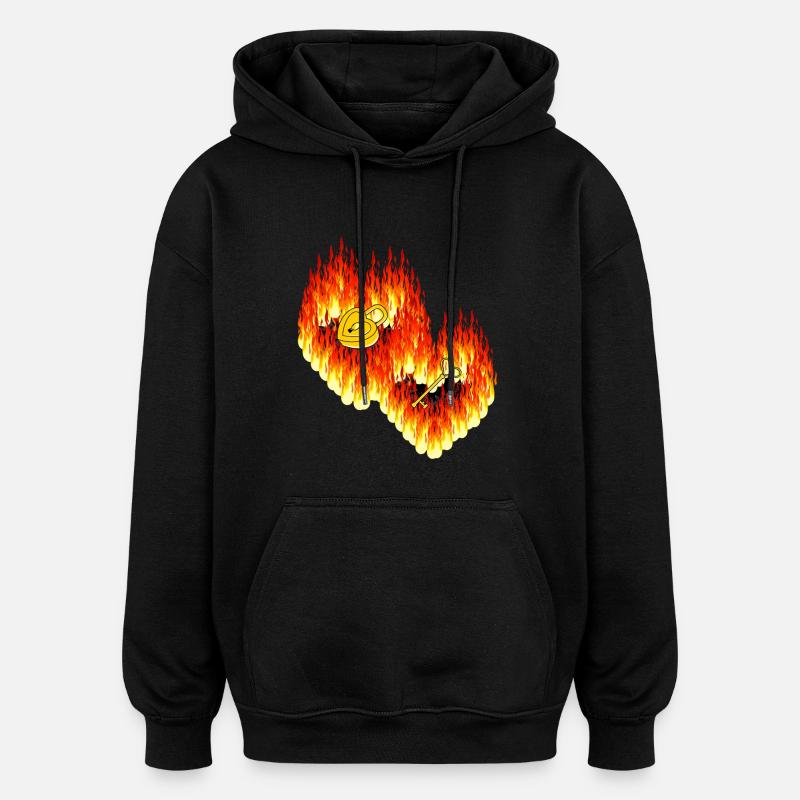 Cœurs Flamme Amour Relation Saint-Valentin - Sweat à capuche oversize unisexe - noir