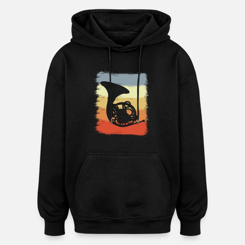 Retro French Horn - Oversized Unisex Hoodie - black