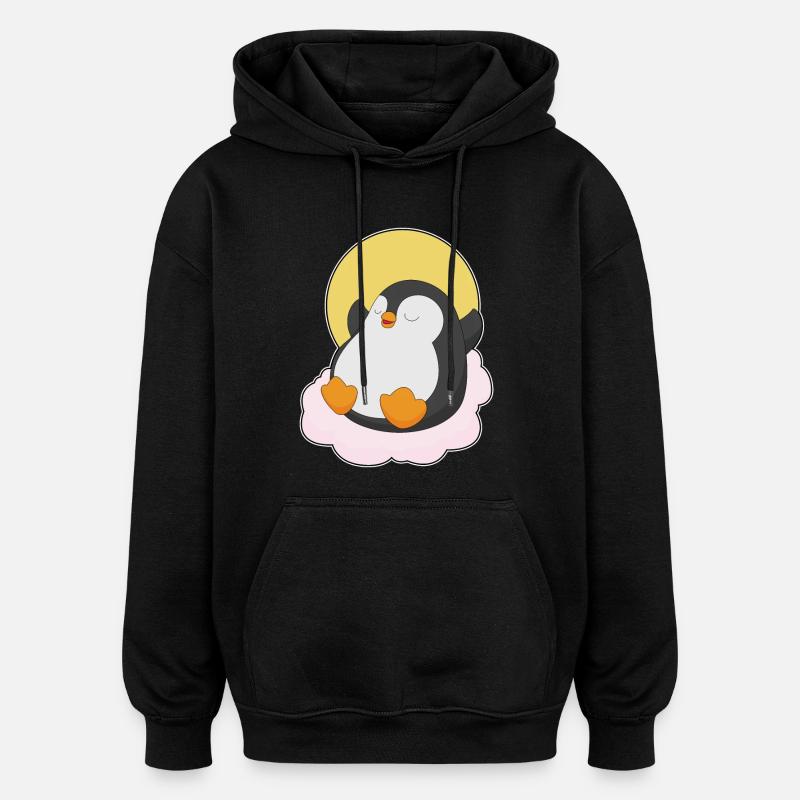 Nuages de pingouins - Sweat à capuche oversize unisexe - noir