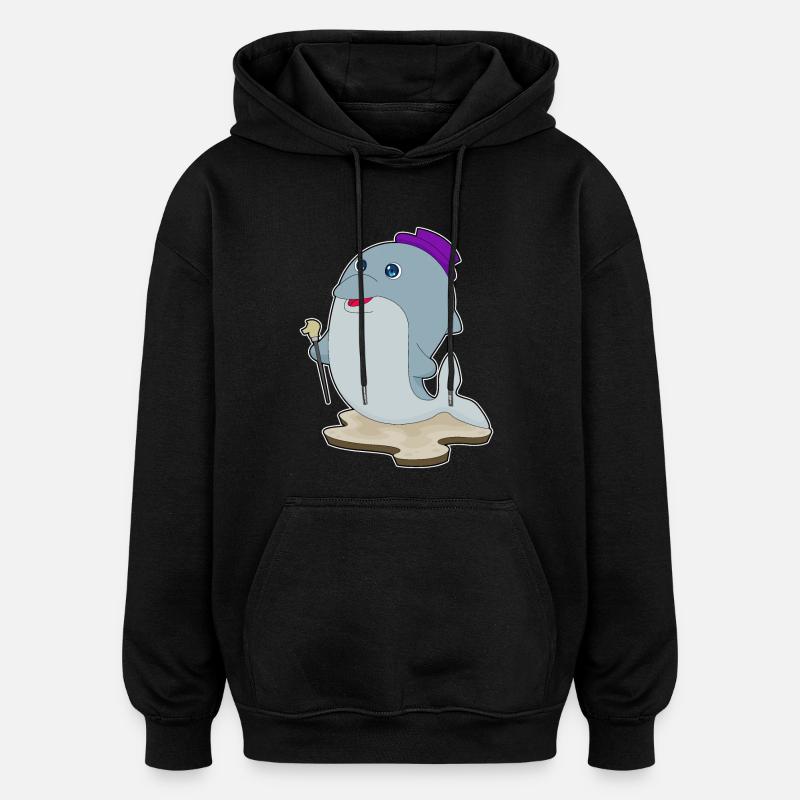 Dolphin Pensioner Walking Stick - Oversized Unisex Hoodie - black