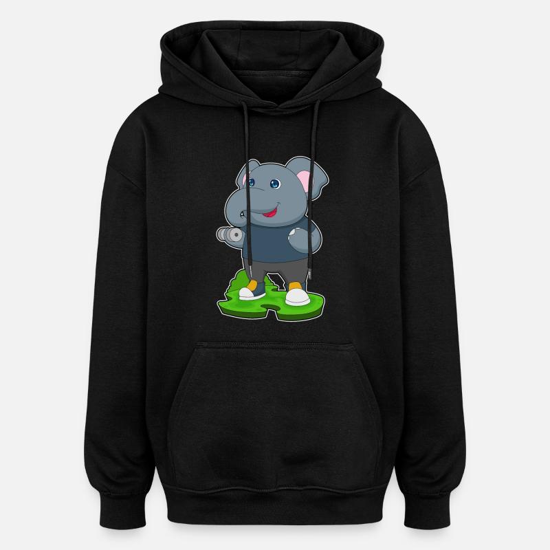 Bodybuilding éléphant avec haltères - Sweat à capuche oversize unisexe - noir