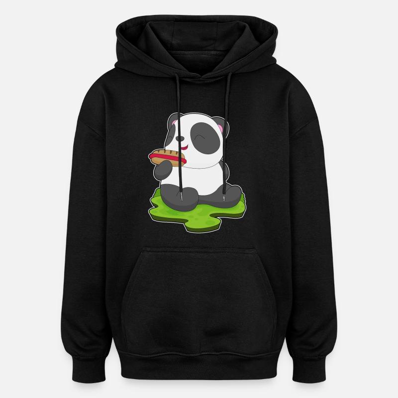 Hot-dog Panda - Sweat à capuche oversize unisexe - noir