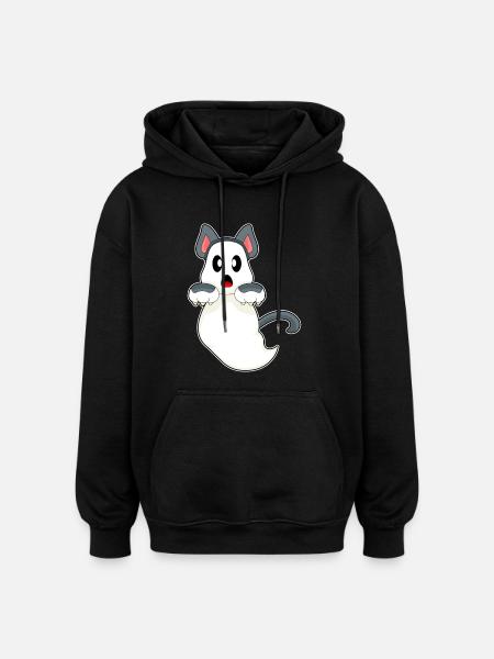 Cat Halloween Ghost - Oversized Unisex Hoodie - black