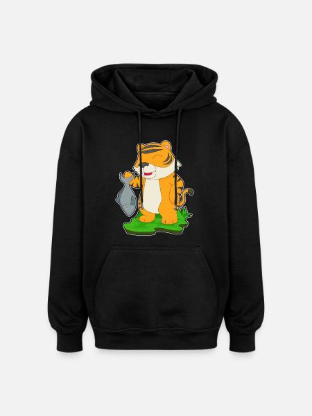 Tiger Angler Fish Fishing - Oversized Unisex Hoodie - black