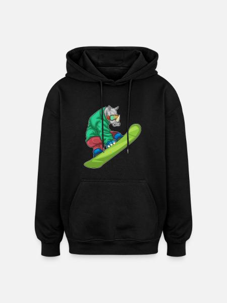 Rhino Snowboarder Snowboard - Oversized Unisex Hoodie - black