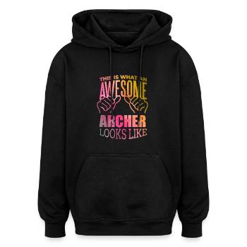 Bogenschießen - Oversized Unisex Hoodie - Schwarz - Vorne - Noah (186cm)