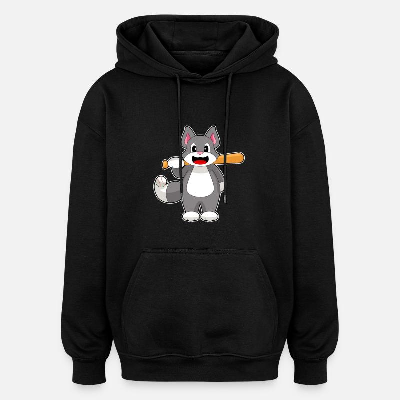 Cat Baseball Batte de baseball - Sweat à capuche oversize unisexe - noir