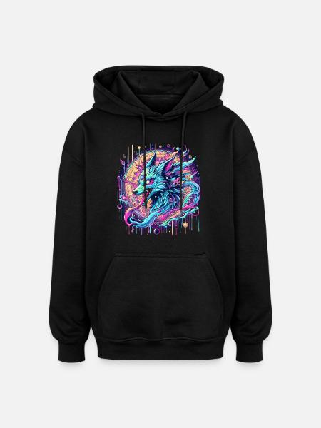 Psychedelic Fox Head Goa Art - Oversized Unisex Hoodie - black