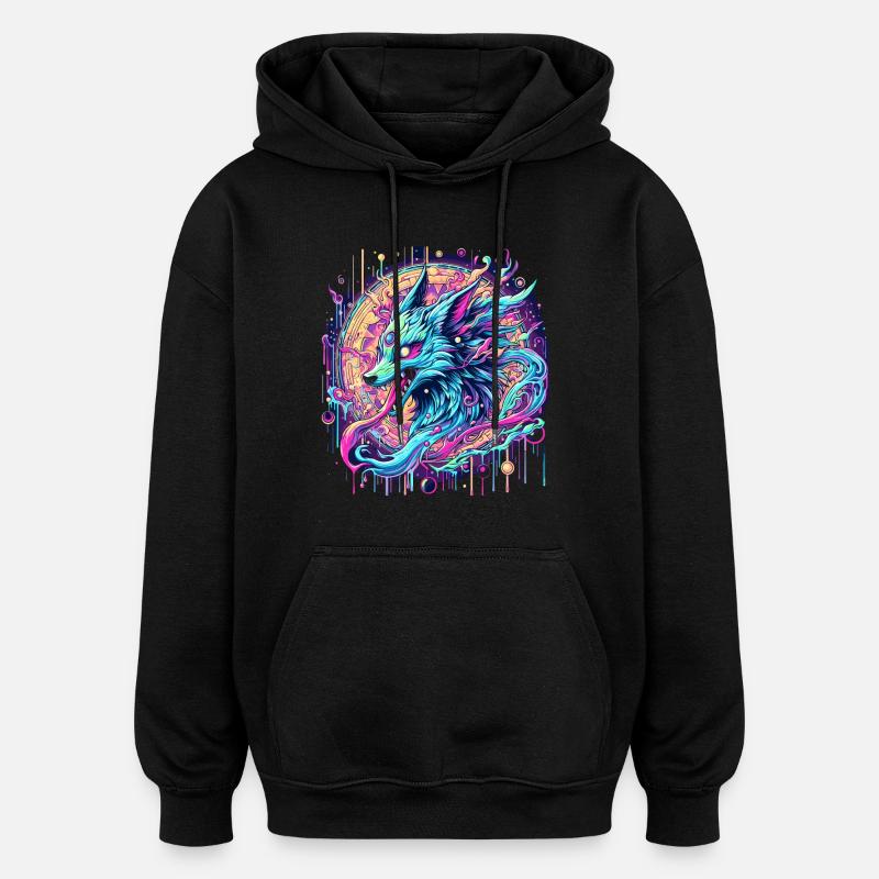 Psychedelic Fox Head Goa Art - Oversized Unisex Hoodie - black