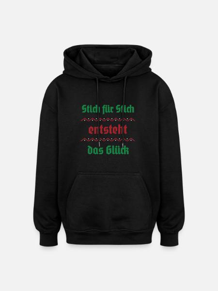 Stitch by stitch, happiness arises - Oversized Unisex Hoodie - black