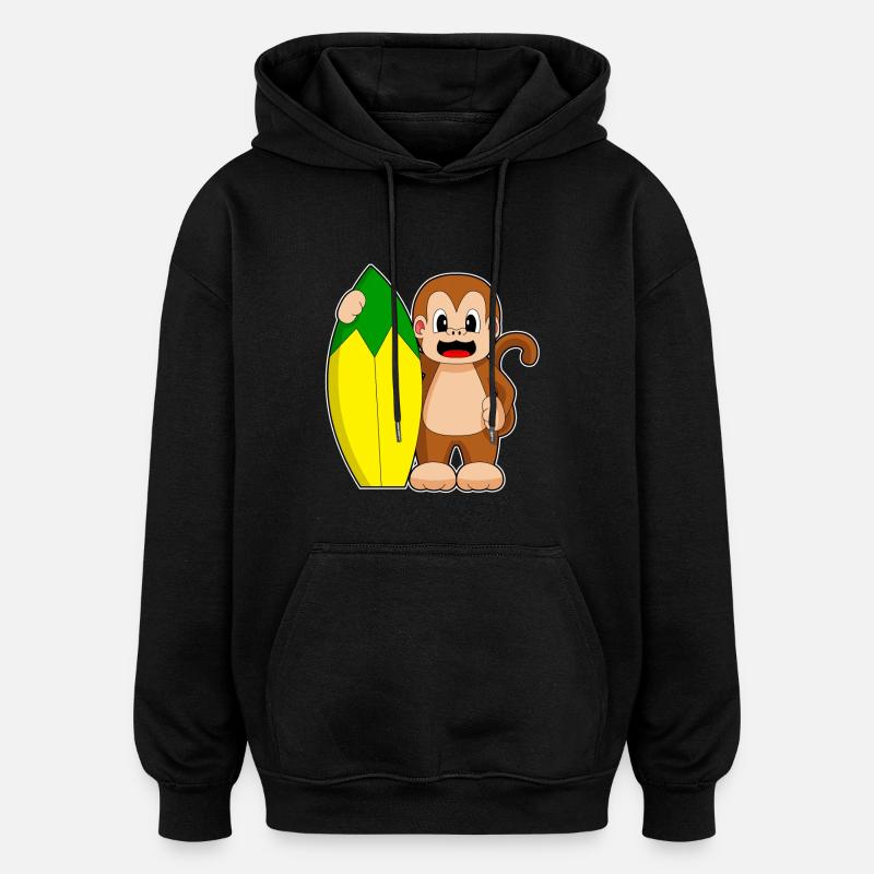 Monkey Banana Surfing - Oversized Unisex Hoodie - black