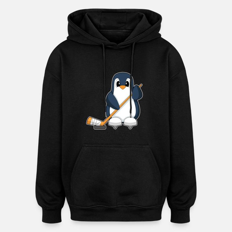 Pinguin Eishockey Eishockeyschläger - Oversized Unisex Hoodie - Schwarz
