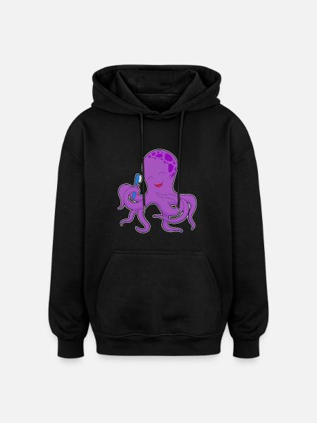 Octopus Toothbrush - Oversized Unisex Hoodie - black