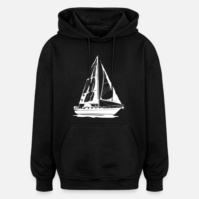 Dessin de voilier - Sweat à capuche oversize unisexe - noir