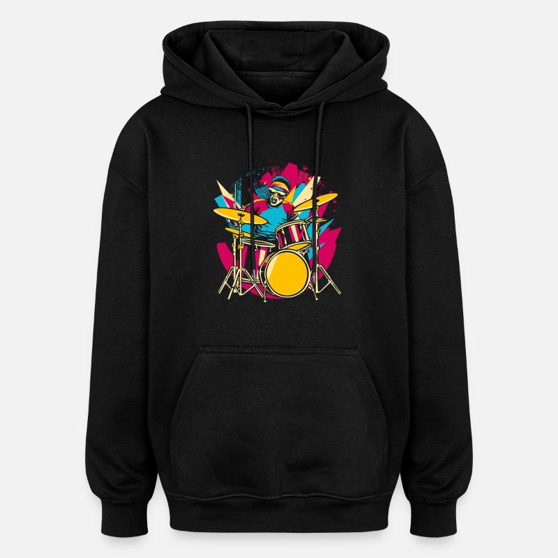 Schlagzeuger Synthwave - Oversized Unisex Hoodie - Schwarz