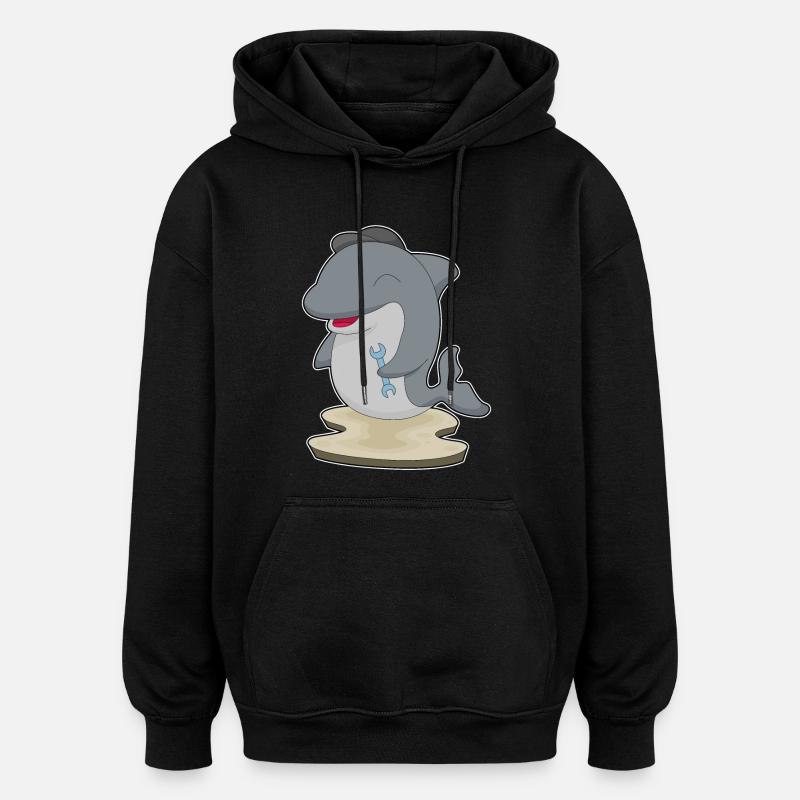 Clé artisanale dauphin - Sweat à capuche oversize unisexe - noir