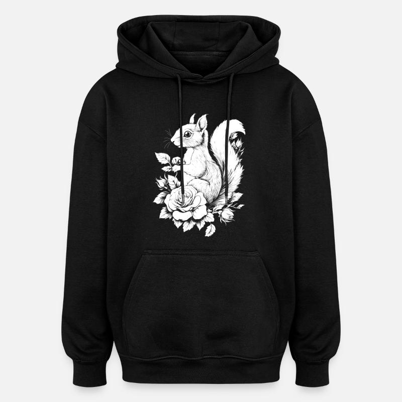 Eichhörnchen Blumen Rose Ästhetik Hörnchen - Oversized Unisex Hoodie - Schwarz
