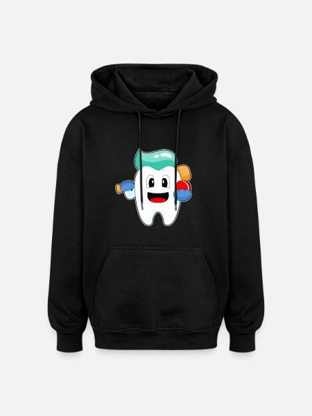 Tooth Cricket Cricket Bat - Oversized Unisex Hoodie - black
