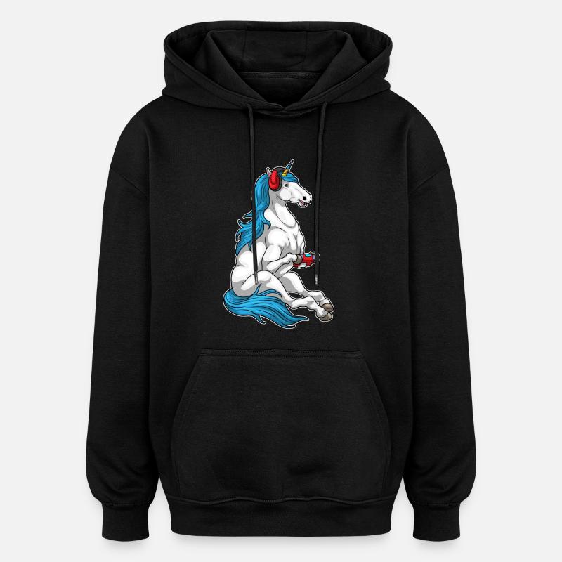 Einhorn Gamer Controller - Oversized Unisex Hoodie - Schwarz
