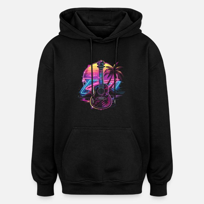 Ukulélé Retrowave - Sweat à capuche oversize unisexe - noir