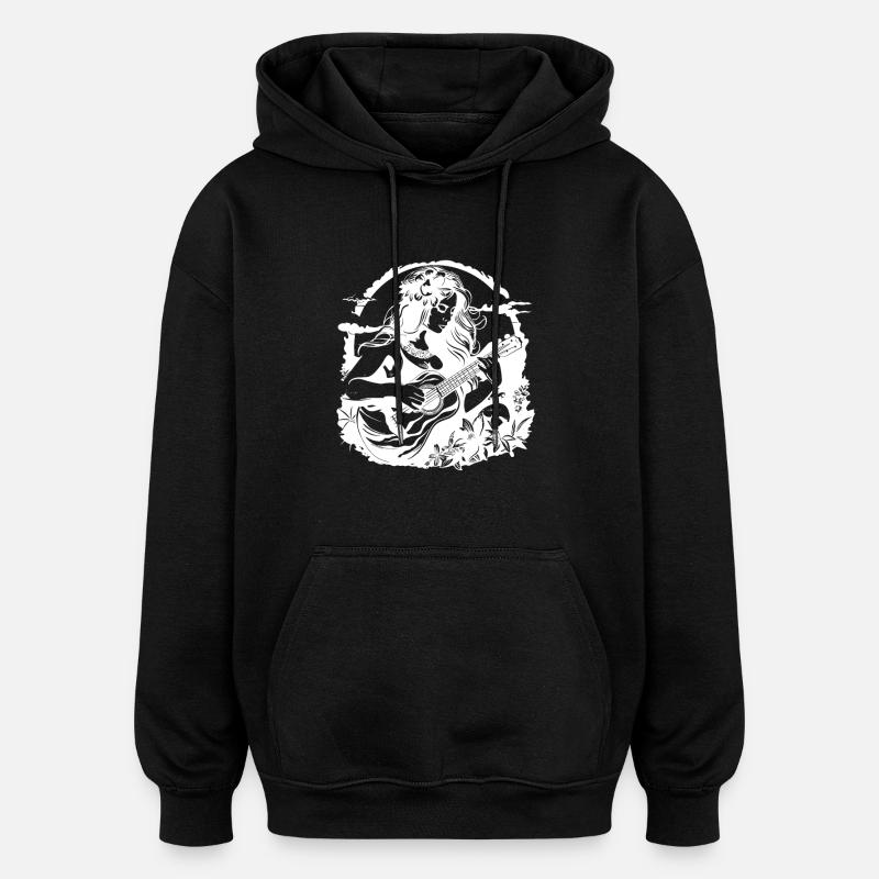 Hawaï ukulélé fille dessin - Sweat à capuche oversize unisexe - noir